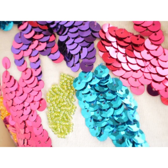 Vintage Gene Ewing Yellow Pink Blue Sequined White Tank Top Womens Size Medium - Picture 6 of 10